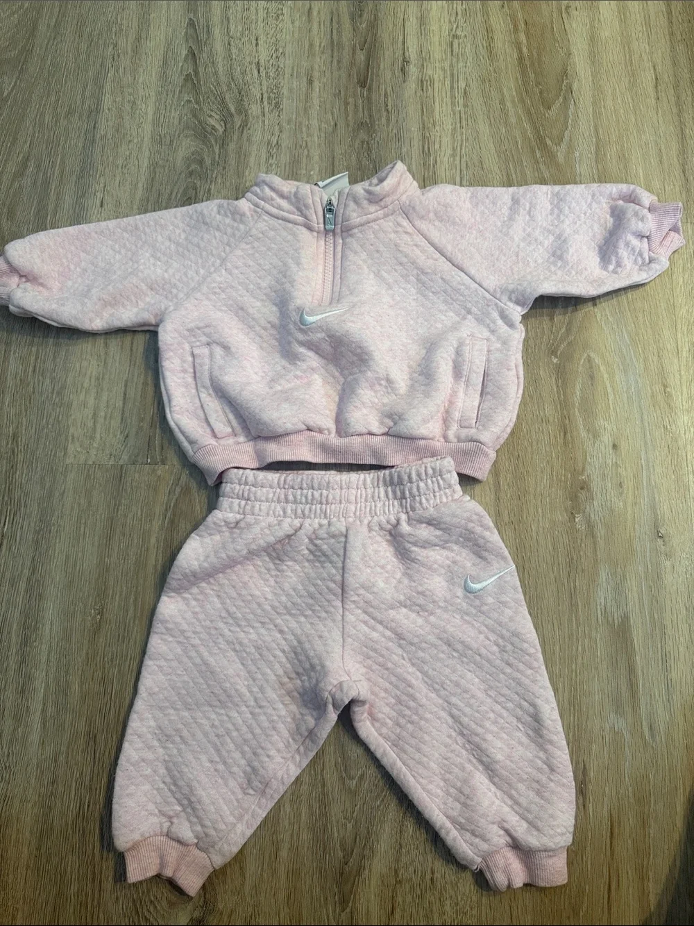Nike Kids Quilted Pink Sweatpant & Half-Zip Pullover Set